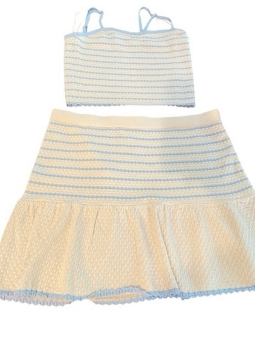 FRESHMAN 199 CREAM AND BABY BLUE STRIPED TWO PIECES SET